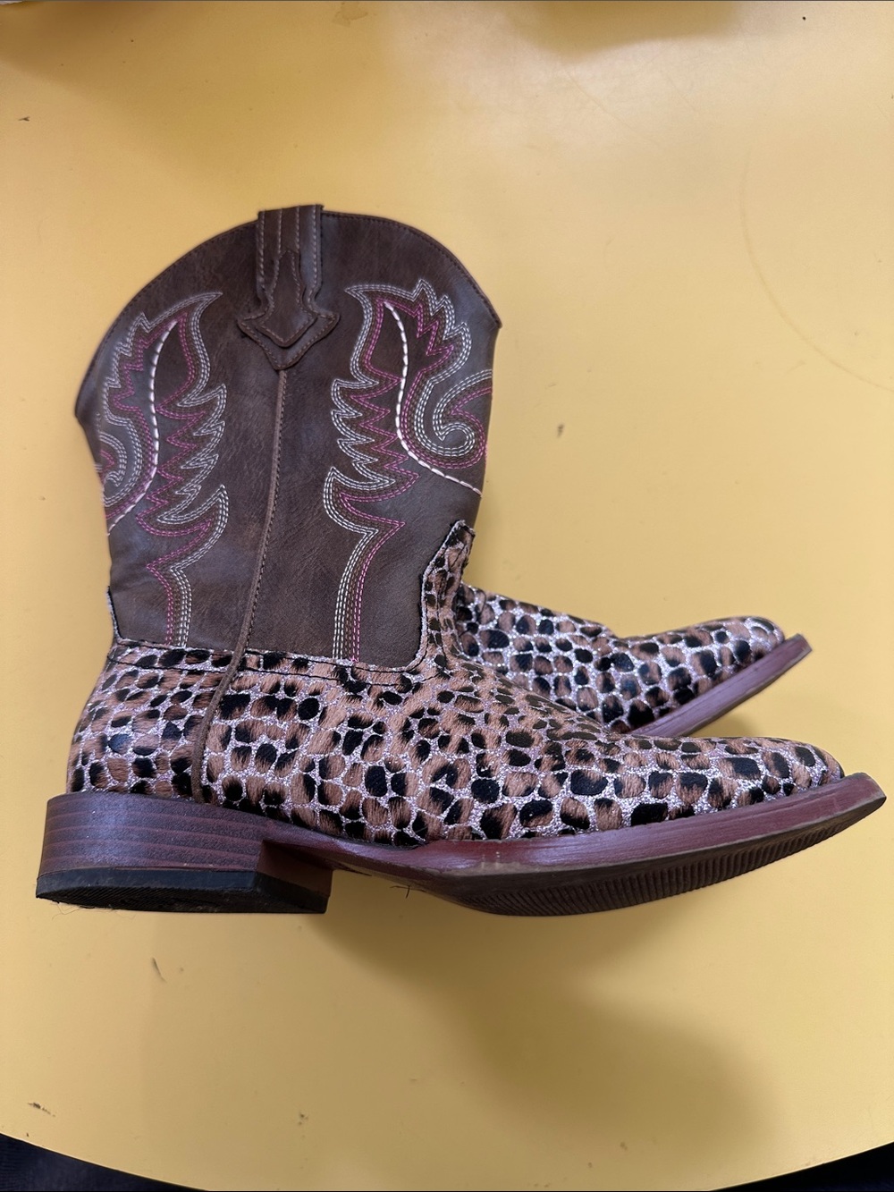 Roper Brown and Leopard Print Kids Western Boots